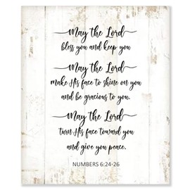Aihesui Rustic Wood Sign Modern Farmhouse Wall Hanging Home Decor Bible Verse May the Lord Bless You and Keep You Numbers Wooden Plaque for Living Room Kitchen Bedroom Office School 10x12inch
