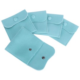 Bolsas de Terciopelo para Joyería con Botón Presión, Juego 5 Bolsitas 10x10 cm para Anillos, Collares y Pendientes, Organizador de Regalo Azul para Vi