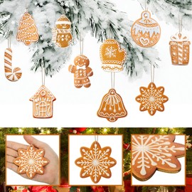 Geelin 40 Pcs Christmas Gingerbread Decorations Wooden Baking Theme Christmas Tree Hanging Gingerbread Ornaments Pie Decoration for Xmas Tree Festive Season Holiday Party(Classic)