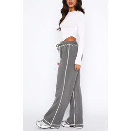 DISCIPBUSH Track Pants Women - Soft Wide Leg Sweatpants Women Drawstring Lounge Pants Women Joggers with Pockets Grey M