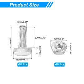 PATIKIL M8x25 Hammer Head Bolt T Screw, 10 Pcs T Slot Drop in Bolt Hammer Head Bolts with 10 Pcs Hexagon Flange Nuts for 4040 Series European Standard Aluminum Profile