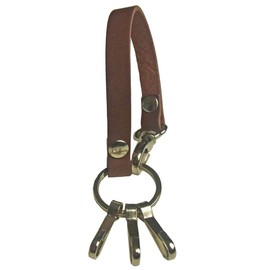 [highstyle] Tochigi Leather & Antique Hardware 3 Hook Loop Type Keychain Made in Japan, silver/dark brown