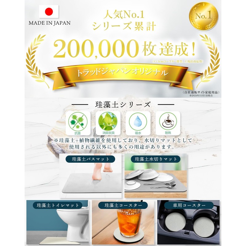 Dish Drying Mat, Diatomaceous Earth, Silver Ion, Made in Japan,