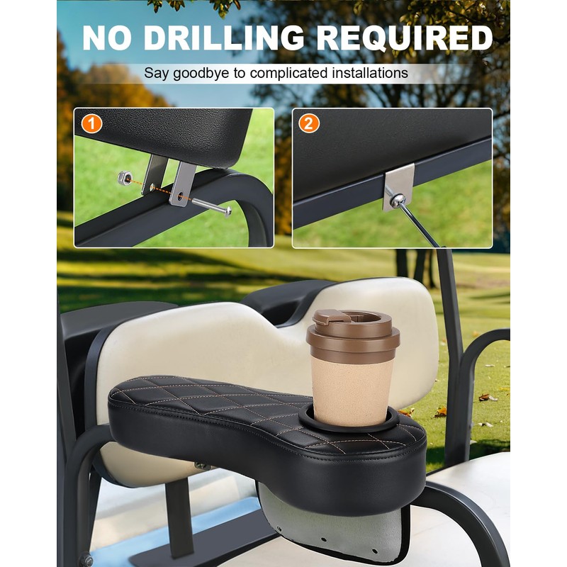 Golf Cart Armrest with Cup Holder & Rear Seat Organizer,