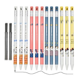 Maydahui 12 Pcs 2-in-1 Cartoon Dog Mechanical Pencil with Sharpener and 10 Pcs Thick Lead Refills 2.0 mm HB Cute Automatic Pencils for Shcool Classroom Supplies