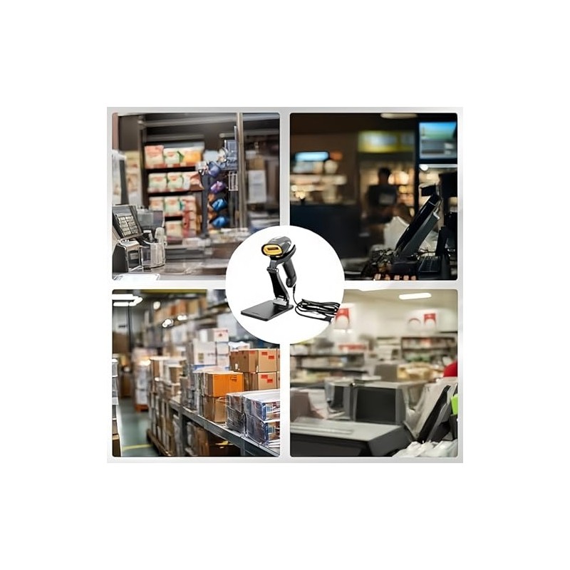 USB 1D Barcode Scanner with Stand，Handheld Wired CCD Barcode Reader