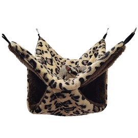 Fukufuku Luxurious Hamster Hammock for Small Animals, Pet Bed, Sleeping Bag, Birds Cage, Double Layer Coral Fleece, Leopard Pattern, Guinea Pig, Hedgehog, Parakeet, Hamster Rabbit, Playground, Heat