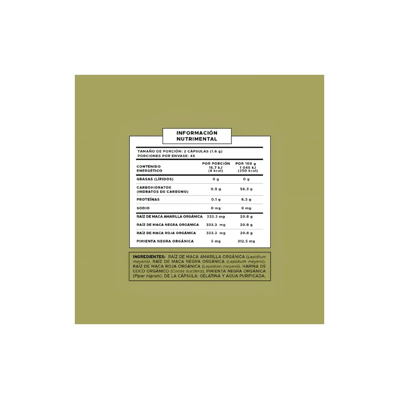 Suplemento Alimenticio 90 Cápsulas Maca Pure Form Sin Sabor