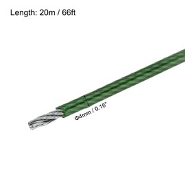 MECCANIXITY 66Ft(20M) Wire Rope 304 Stainless Steel Cable 5/32" (4.0 mm) Vinyl Coated with 4pcs Aluminum Sleeves for Hanging, Clotheslines, Lifting Green