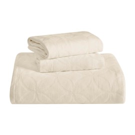 Superior Cotton 3-Piece Bedspread Set, 1 Medium Weight Bedspread, 2 Pillow Shams, Home Bed Decor, Warm Bedding, Matelasse Woven Oversized Blanket, Geometric Circles, Serenity Collection, Full, Ivory