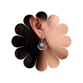 TseenYi Sun Star Moon Dangle Earrings CZ Starburst Drop Earrings Silver Crystal Crescent Drop Earrings Northstar Rhinestone Earrings CZ Moon Earrings Jewelry for Women and Girls