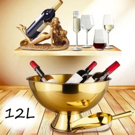 Mipau Large Champagne Bowl,12L Wine Bowl I ce Bucket with Scoop Stainless Steel Large Banquet Champagne Ice Bucket Big Ice Bucket for Parties,1 pack, gold