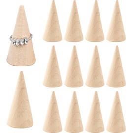 Framendino, 20 Pack Wood Cone Ring Display Stand Holder, Natural Unfinished Jewelry Stands Organizer for Crafts DIY