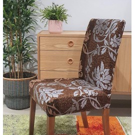 SPRINGRICO Chair Covers for Dining Room, Universal Stretch Fit Washable Kitchen Parson Seat Cover, Spandex Removable Protector Slipcover for Restaurant, Hotel, Ceremony (Set of 1, Floral BROWN1)