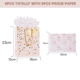 Mittelgroße Geschenktüten für Geschenk, Papiertüte mit Griffen, Seidenpapier, Geschenkanhänger für Männer und Frauen, Geburtstag, Hochzeit, Party, Weihnachten, Vatertag und jeden Anlass (weiß)