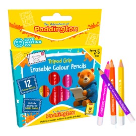 Love Writing Co. Paddington Tripod Grip Erasable Color Pencils for Children | Age 2, 3, 4, 5 | Ergonomic Design for Improved Writing Ability, Pencil Control, & Fine Motor Skills | Pack of 12