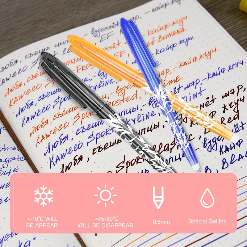 WENJIO Radierbarer Kugelschreiber 8 Stück, 0.6mm Tintenroller Mit Thermotinte, Farbige