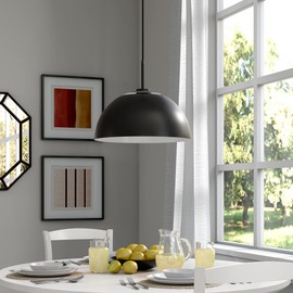 Henn&Hart 16" Wide Pendant with Metal Shade in Matte Black, for Home, Living Room, Bedroom, Entertainment Room, Office, Kitchen, Dining