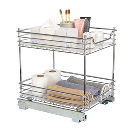 Household Essentials Glidez Chrome-Plated Steel Pull-Out/Slide-Out Storage Organizer with Plastic Liners for Under Cabinet Use - 2-Tier Design - Fits Standard Size Cabinet or Shelf, Chrome