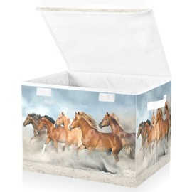 DIGTIA Running Horses Storage Bins with Lids Large Collapsible Storage Basket with Handles Cute Horse Foldable Fabric Storage Box Organizer for Clothes Toys Closet Cabinet Home Office Bedroom