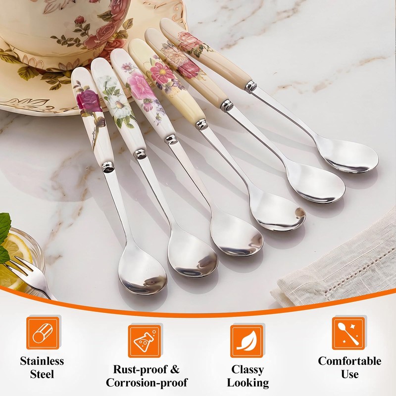 YOLIFE 6 Pcs Stainless Steel with Ceramic Handle Tea Spoons,