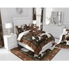 Cowhide Print Comforter Set King Size,Bull Skull Horseshoes Western Animals