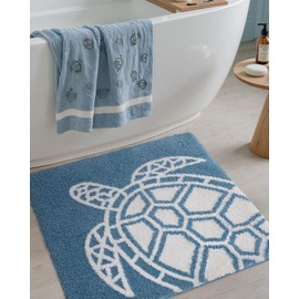 DEXI Bathroom Rugs Sea Turtle Animal Bath Mat, Non Slip Washable Carpet Floor Mats, Absorbent Soft Bathmat for Shower Room, Toilet, Sink, 31x31, Blue