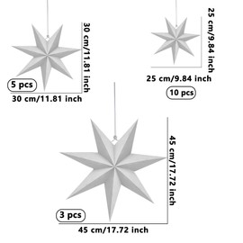 Haconba - Paquete de 18 linternas de papel grandes 3D con estrellas blancas para colgar en papel para decoración del hogar, boda, Navidad, cumpleaños, fiesta, suministros de decoración, 3 tamaños