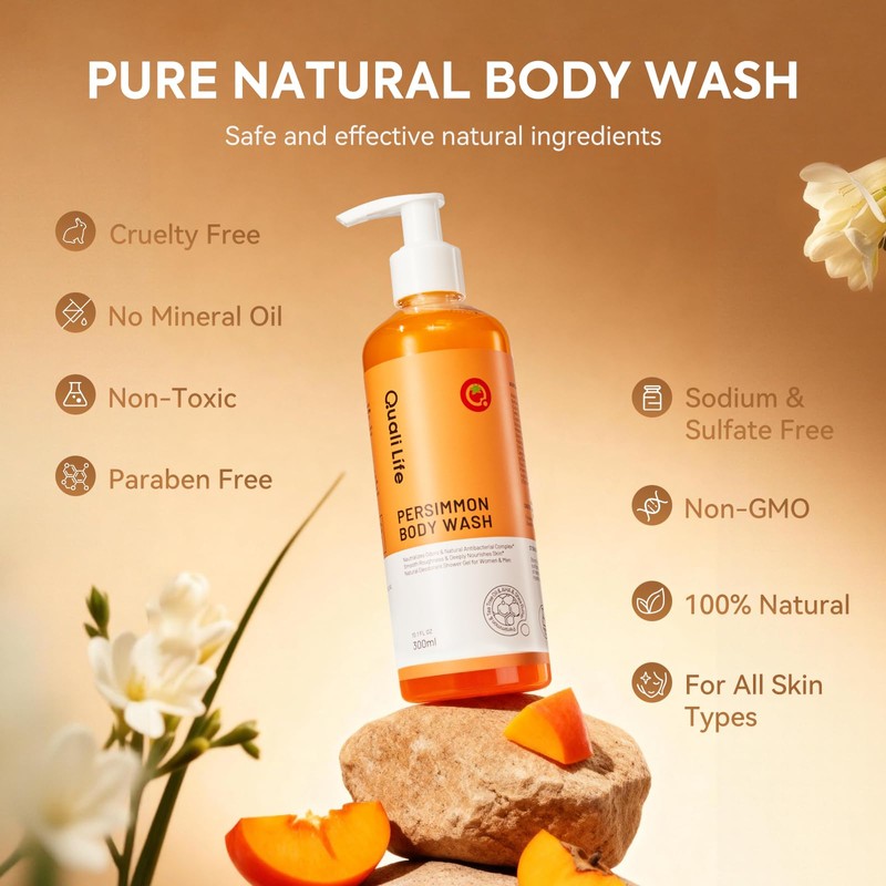 QualiLife Persimmon Body Wash for Old People Smell, Natural Deodorant