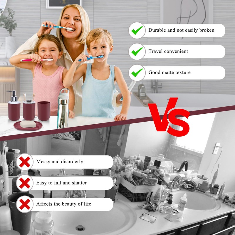 4 Piece Bathroom Accessories Set, Plastic Bathroom Accessory Set, Toothbrush