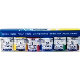 Talens - Extra Fine Gouache Paint - 6 Assorted Primary Colours - 1 tube.