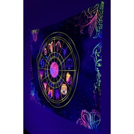 Zodiac Blacklight Tapestry - UV Reactive Glow in the Dark Constellation Witchcraft Wall Hanging for Bedroom