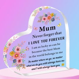 SMARGO Mum Gifts from Daughter Son Heart-Shaped Acrylic Plaque Gifts for Mum Best Mum Gifts from Daughter Son Birthday Christmas Mother's Day Gifts for Mum Mummy