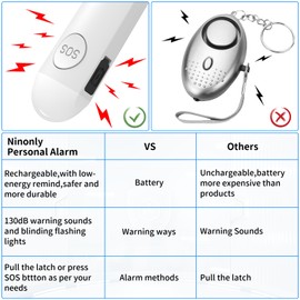 Taschenalarm mit 130 dB Sirene LED-Licht zur Selbstverteidigung, Wiederaufladbarer Persönlicher Schrillalarm für Frauen, Kinder und Senioren