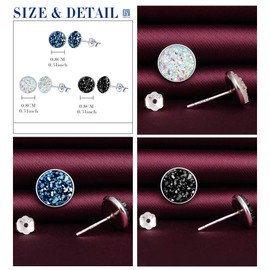 Yumilok Women's Stud Earrings 925 Sterling Silver Round Crystal 8 mm Blue Black White Jewellery Set Stud Piercing Earrings for Girls, Sterling Silver Cubic Zirconia