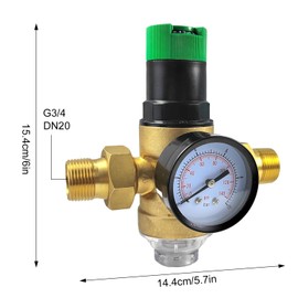 3/4 Inch Pressure Relief Valve Water Pressure Regulator, DN 20 Brass Thickened Pressure Regulator Water, Water Pressure Regulator with Filter and Pressure Gauge, Suitable for Homes, Buildings,