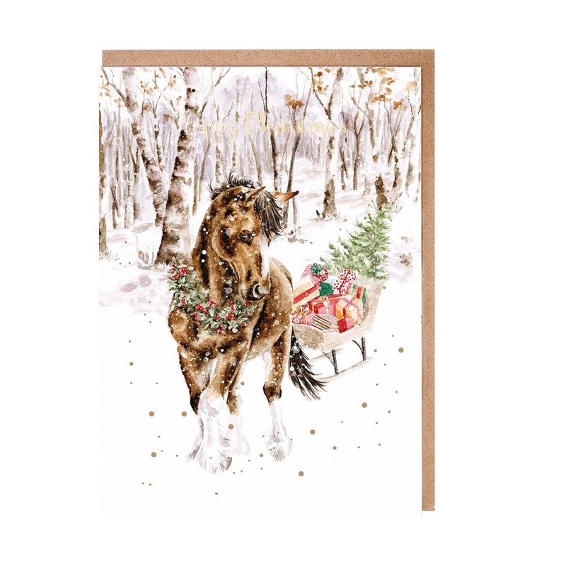 Wrendale Designs Snowy Sleigh Ride Horse Christmas Card Set