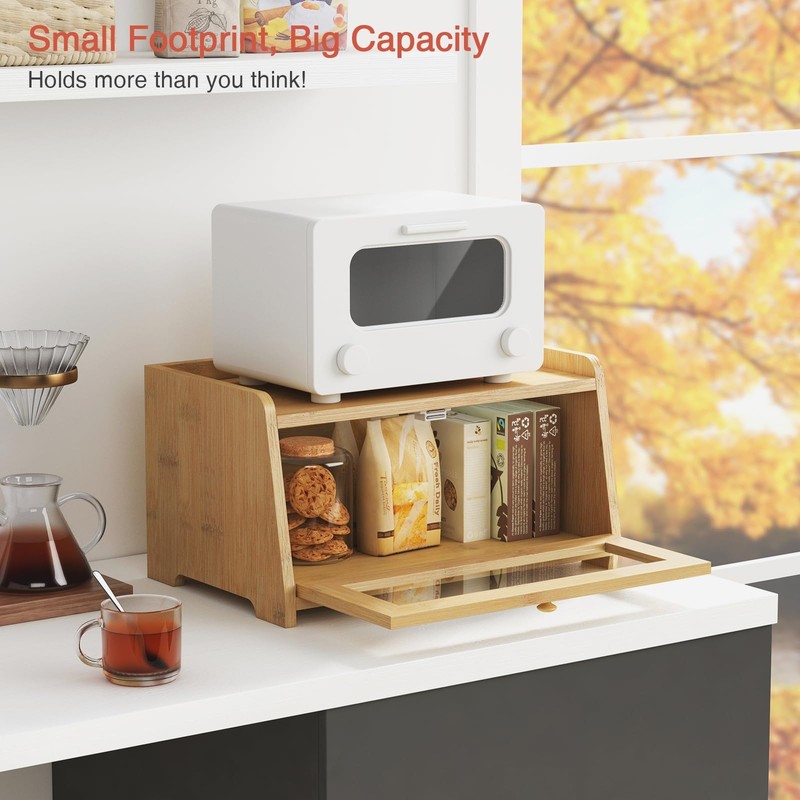 Goozii Wood Bread Box for Kithcen Countertop, Rustic Breadox Storage