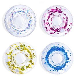 Pool Drink Holder, Pack of 4 Inflatable Floating Drink Holders for Pool Party and Beach, Transparent Drink Holder for Summer and Tropical Festivals