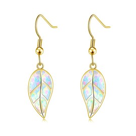 CiNily 14K Yellow Gold Plated Leaf Opal Dangle Drop Earrings for Women Hypoallergenic Gemstone Jewelry Gift