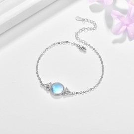 KINGWHYTE Celtic Knot Bracelet for Women 925 Sterling Silver Moonstone Bracelet Adjustable Trinity Knot Bracelets Irish Jewellery Gifts for Girls