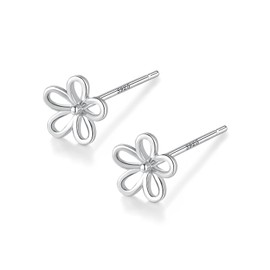 Silver 925 Earrings, Silver, Flower, Simple, Hypoallergenic, Sterling Silver Silver