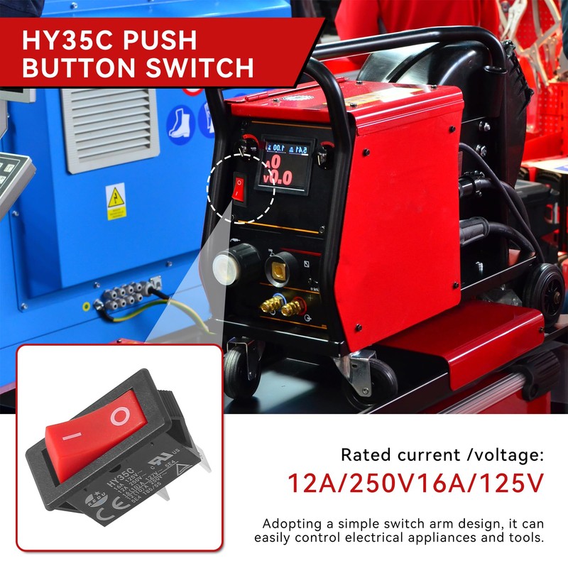 2Pieces HY35C Push Button Switch，2-Pin，16A/12A 125V/250V Rocker Switch for Household