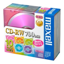 Maxell CDRW80MIX.1P10S Data CD-RW 700MB 4X Color Mix 10 Sheets 5mm Case