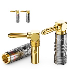 deleyCON Set of 4 Banana Plugs 90° Angled – Gold-Plated Screwable for Speaker Cable Box Cable 0.75 mm – 4.5 mm & e.g. HiFi Home Cinema Receiver