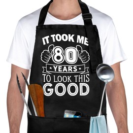 80th Birthday Gifts For Men Women, Black Apron With 3 Pockets, Funny 80th Birthday Gift Ideas, Adjustable Bbq Apron For Men Women, Waterproof Kitchen Apron For Grilling, Cooking