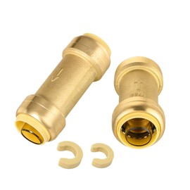 2 PCS Foskan 3/4 Inch x 3/4 Inch Push Fit Check Valve,LF Brass Fittings, Push to Connect PEX, Copper, CPVC, PE-RT Pipes, with Disconnect Clip for Plumbing Repairs