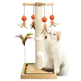 Paroto Cat Scratching Post, Sisal Scratching Posts for Indoor Cats Adults with Hanging Ball and Interactive Toys, 2 Mounting Methods Cat Scratcher for Kitten Cats, 25 inches