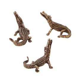Ximimark 3pc Exquisite Crocodile Figurine - Brass Statue Art Craft with Intricate Details, Perfect Keychain Pendant for Bookshelf, Home, Living Room, Office, Winter, Christmas Celebration