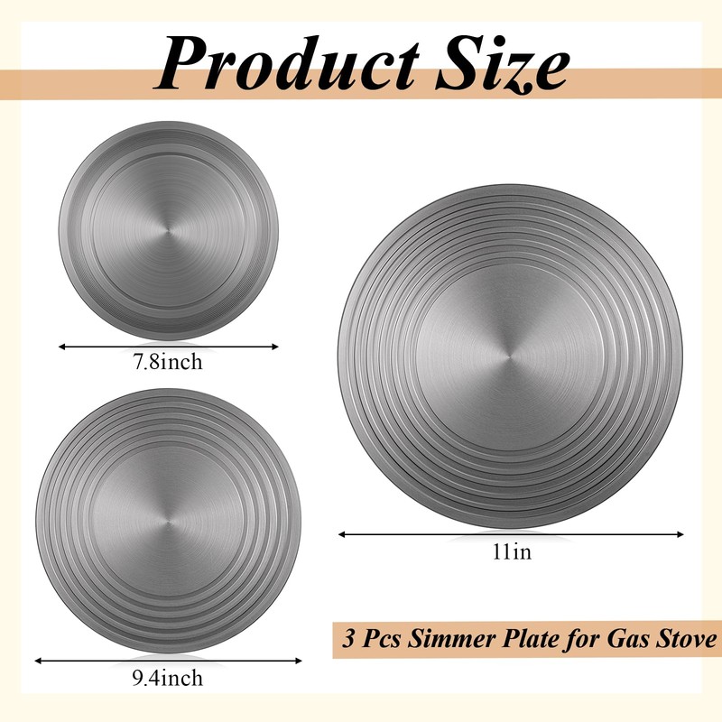 Tujoe 3 Pcs Heat Diffuser Set of 7.8/9.5/11''Round Induction Plate,